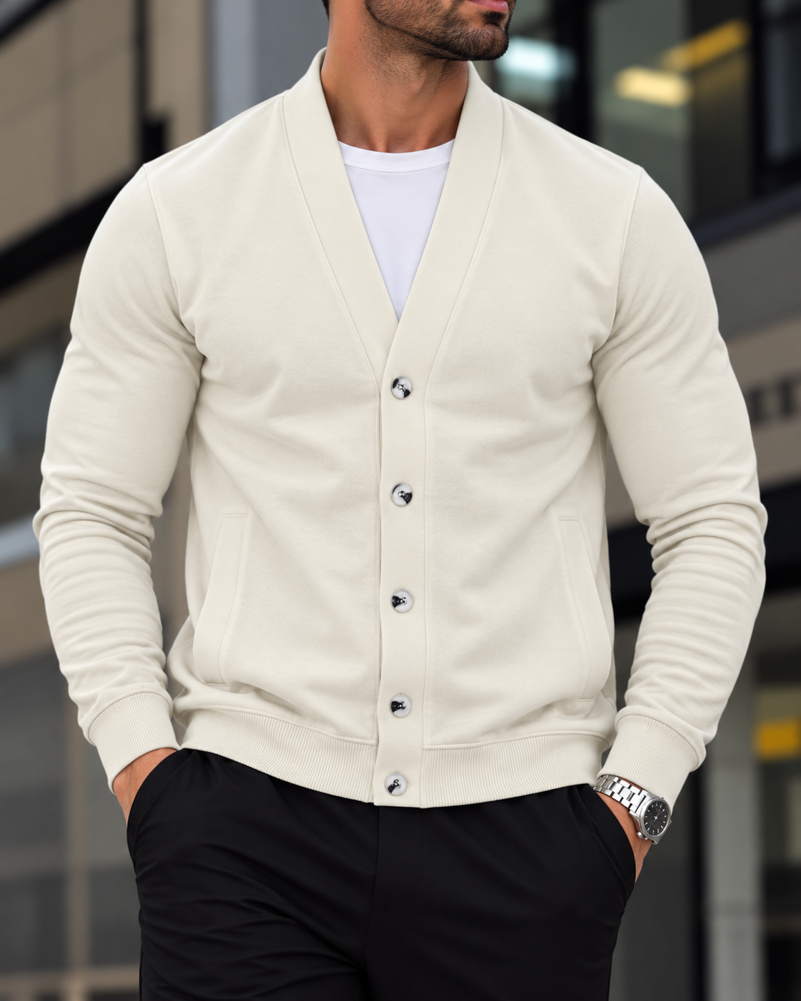 White Button Front Cardigan 1