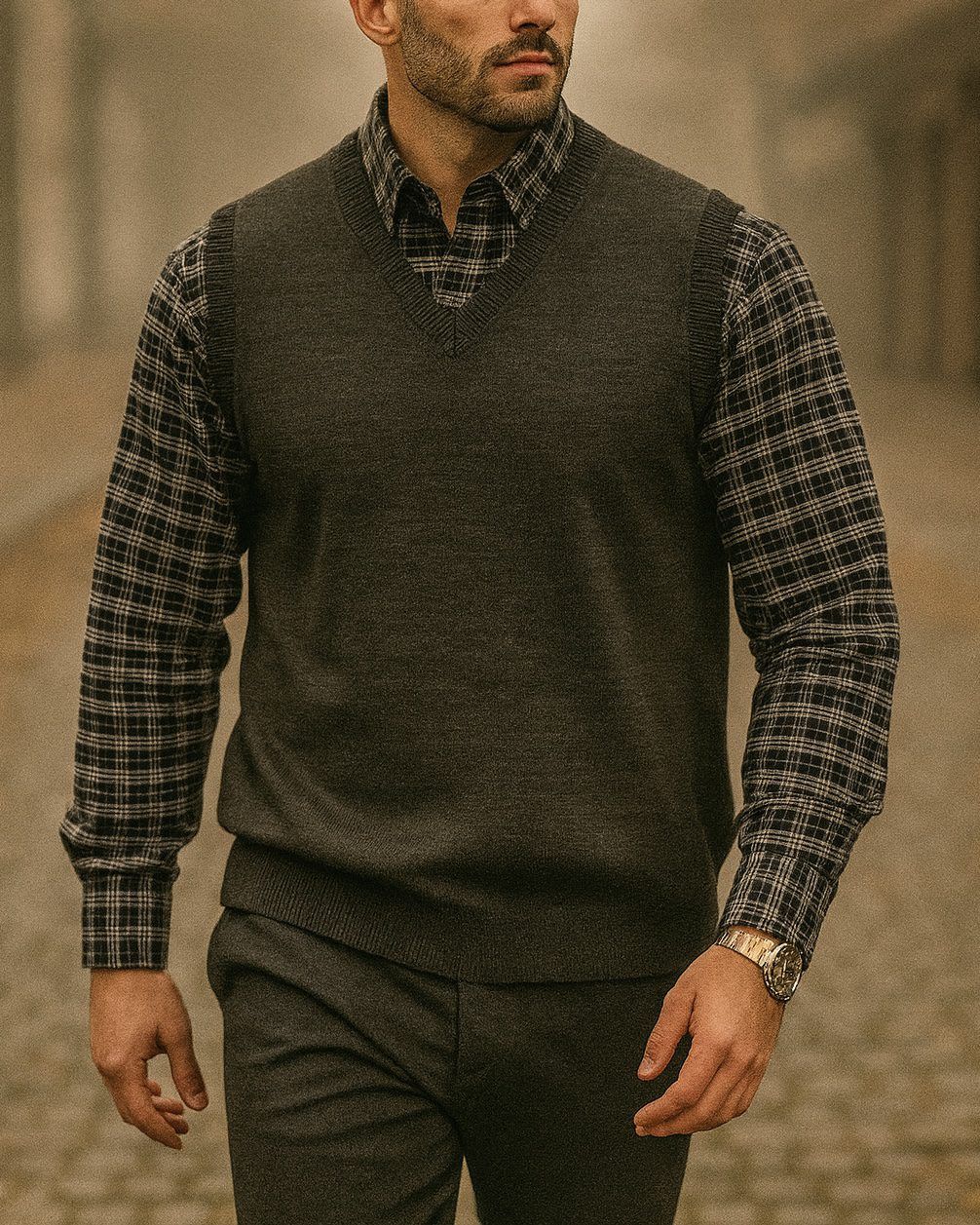 CLASSIC V-NECK KNITTED VEST – DARK GREY gallery.thumbnail 1