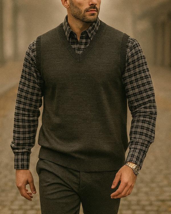 CLASSIC V-NECK KNITTED VEST – DARK GREY