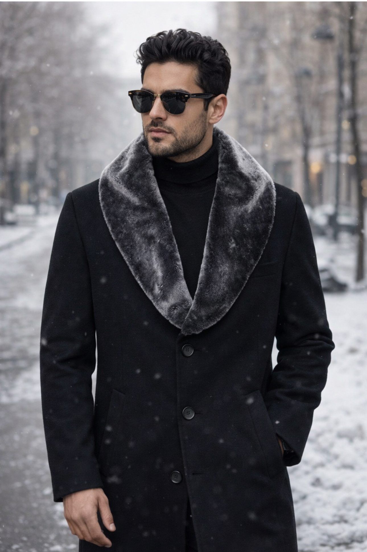 Luxury Wool Coat with Fur Collar – Black Edition gallery.thumbnail 2