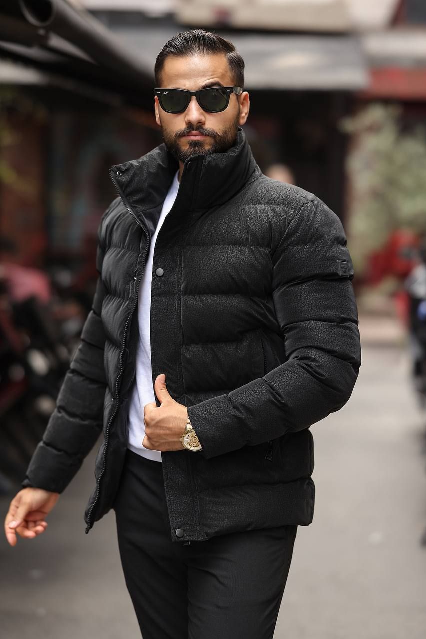 TEXTURED PUFFER JACKET – BLACK gallery.thumbnail 1