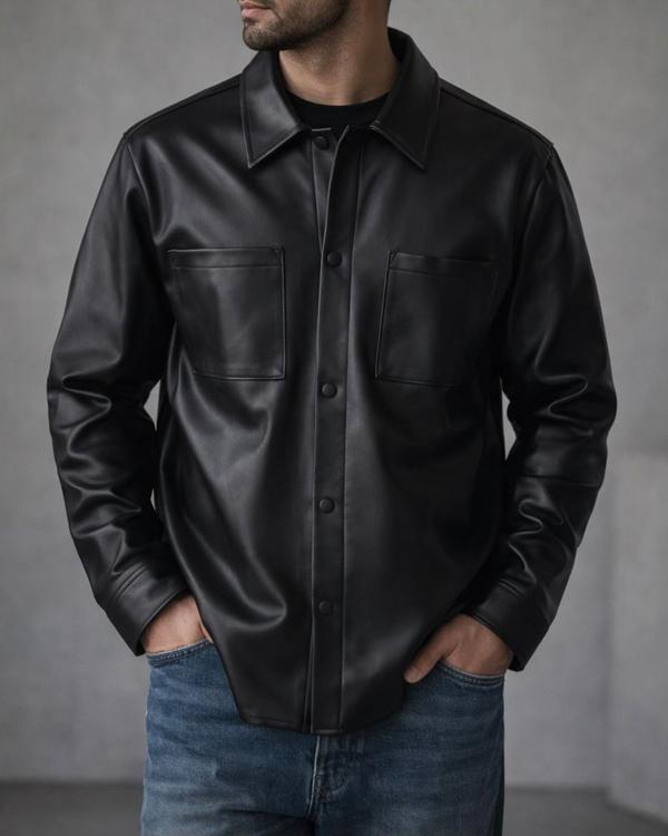 Leather Overshirt Jacket – Black