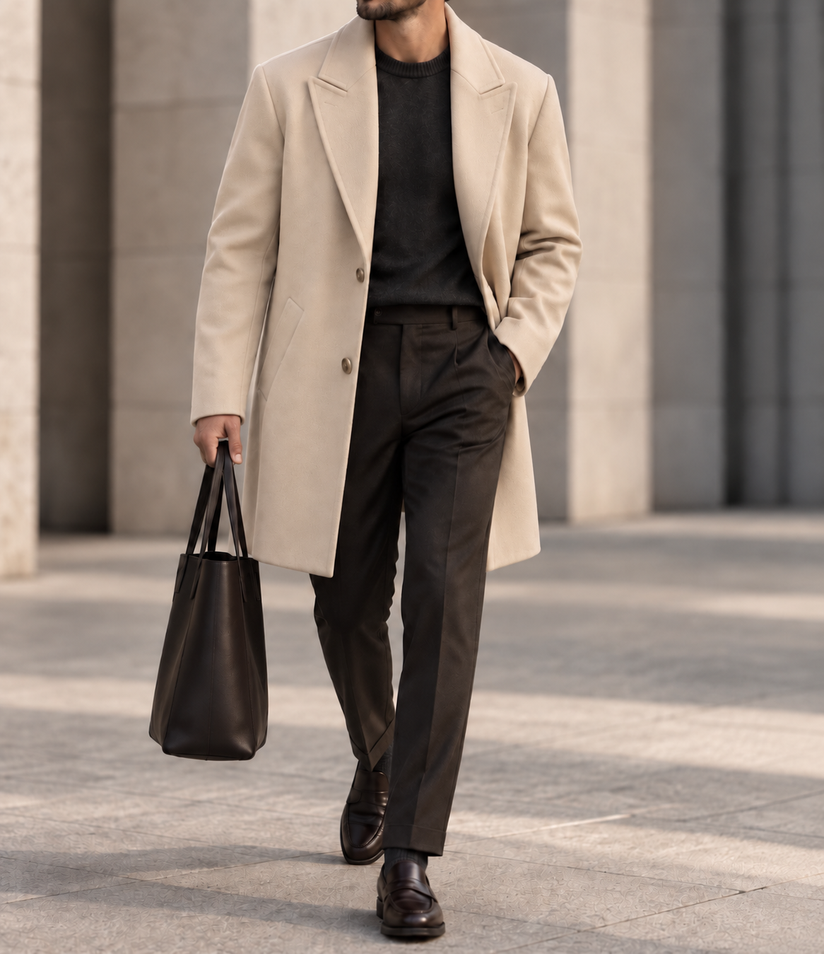 Beige Single-Breasted Tailored Coat gallery.thumbnail 2