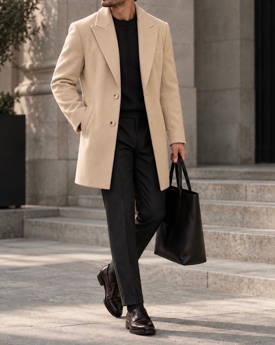 Beige Single-Breasted Tailored Coat gallery.thumbnail 3