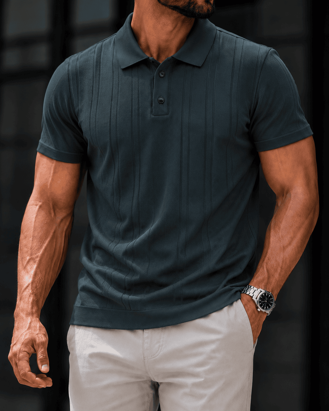 Vertical Knit Polo – Dark Green 1