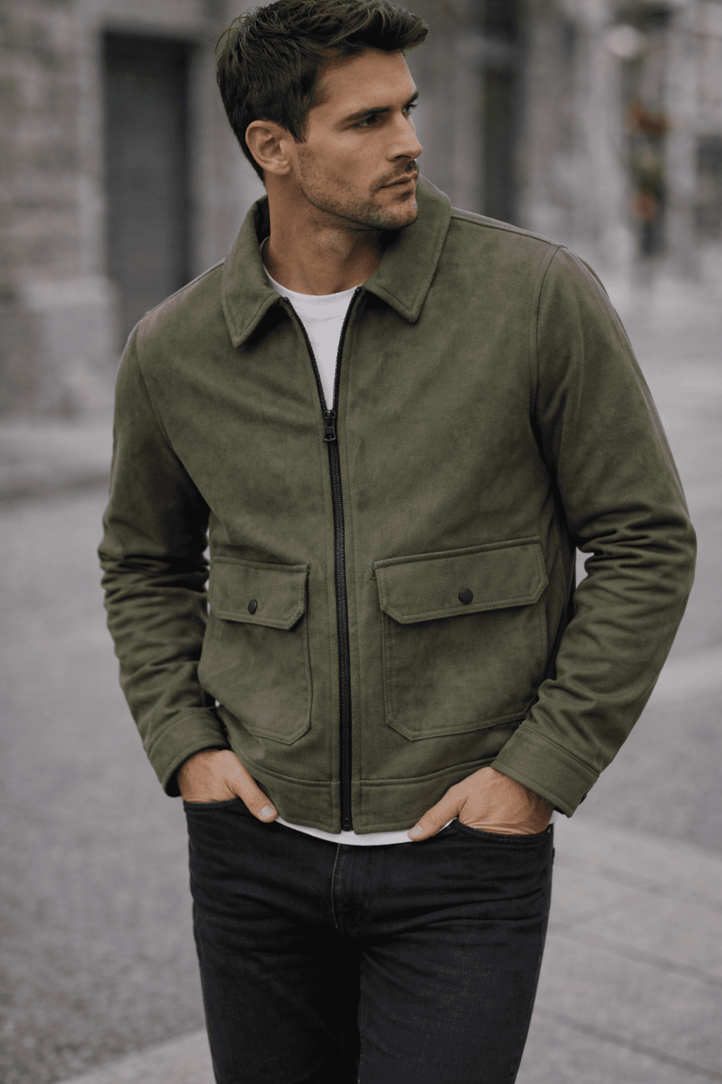 Men’s Urban Zip Jacket – Olive Green gallery.thumbnail 2