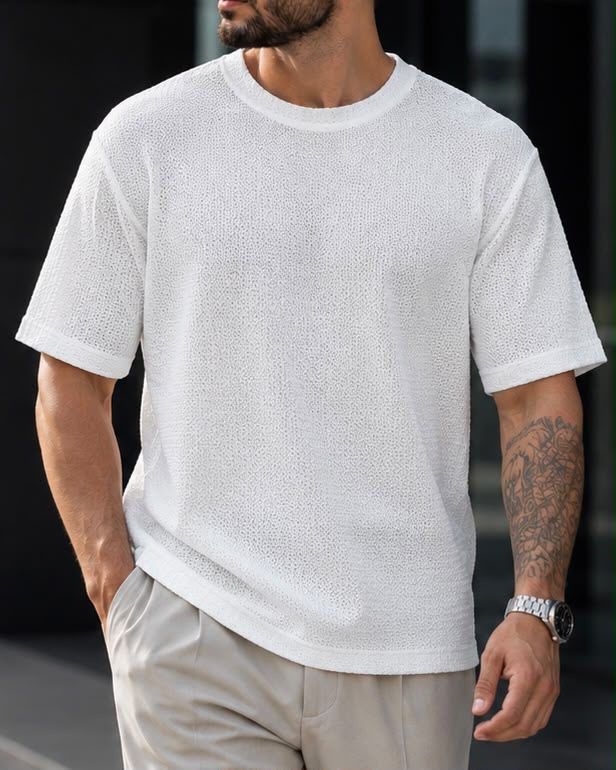Textured Oversized T-Shirt – White 1