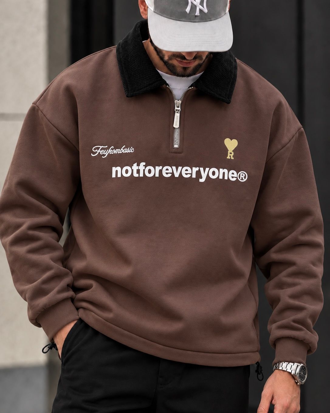 Brown Graphic Half-Zip Sweatshirt 1
