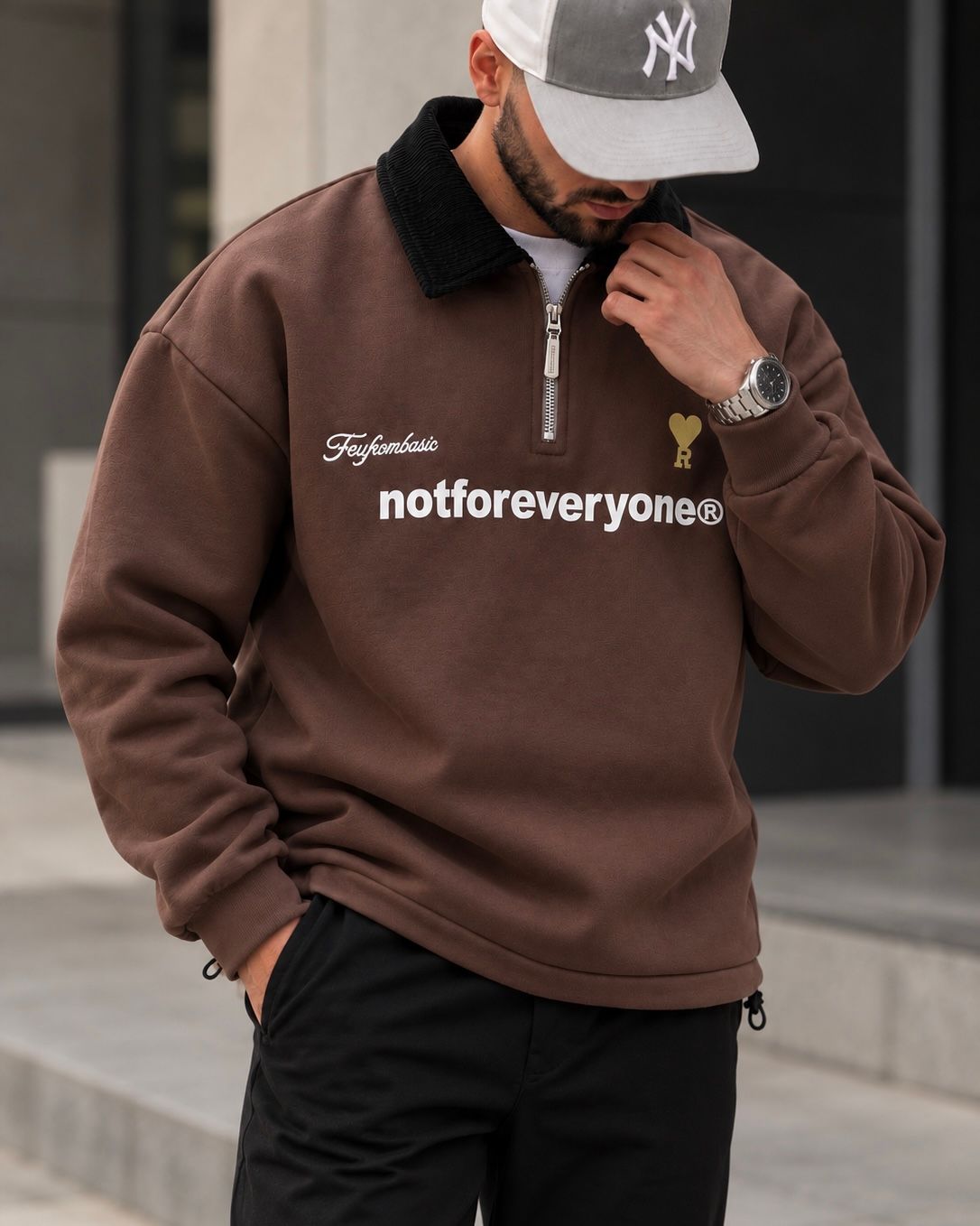 Brown Graphic Half-Zip Sweatshirt 2