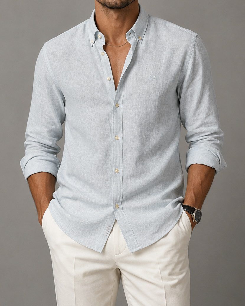 Button-Down Linen Shirt – Sky Blue gallery.thumbnail 1