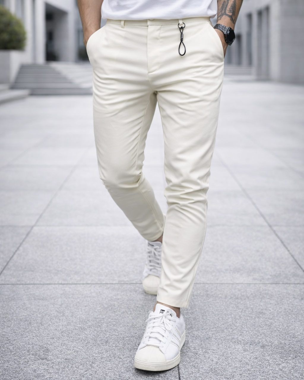 Milk White Slim Fit Pants gallery.thumbnail 1