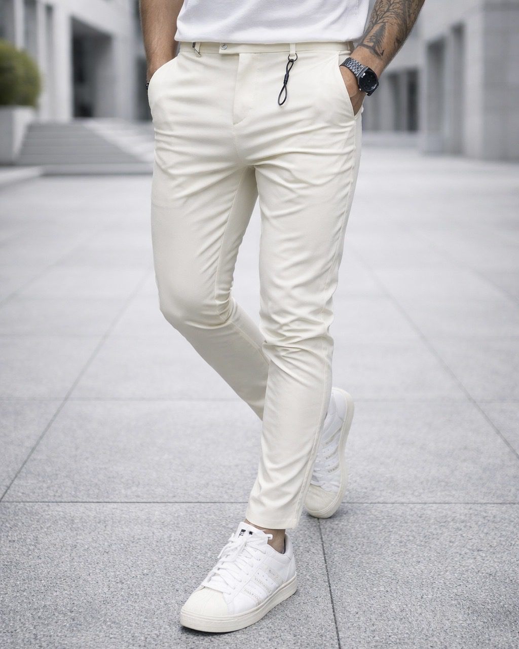 Milk White Slim Fit Pants gallery.thumbnail 3