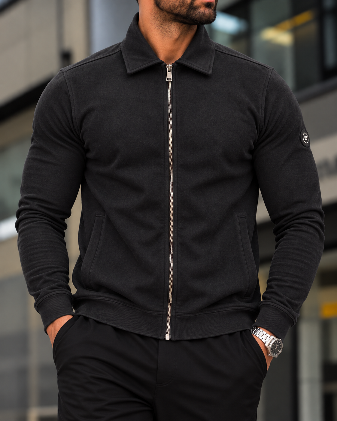 Black Collared Zip Sweatshirt gallery.thumbnail 2