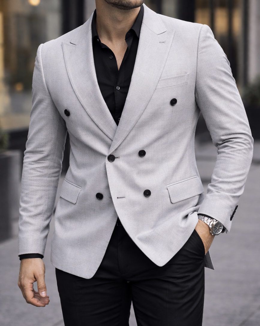 Ivory Grey Double-Breasted Blazer 1