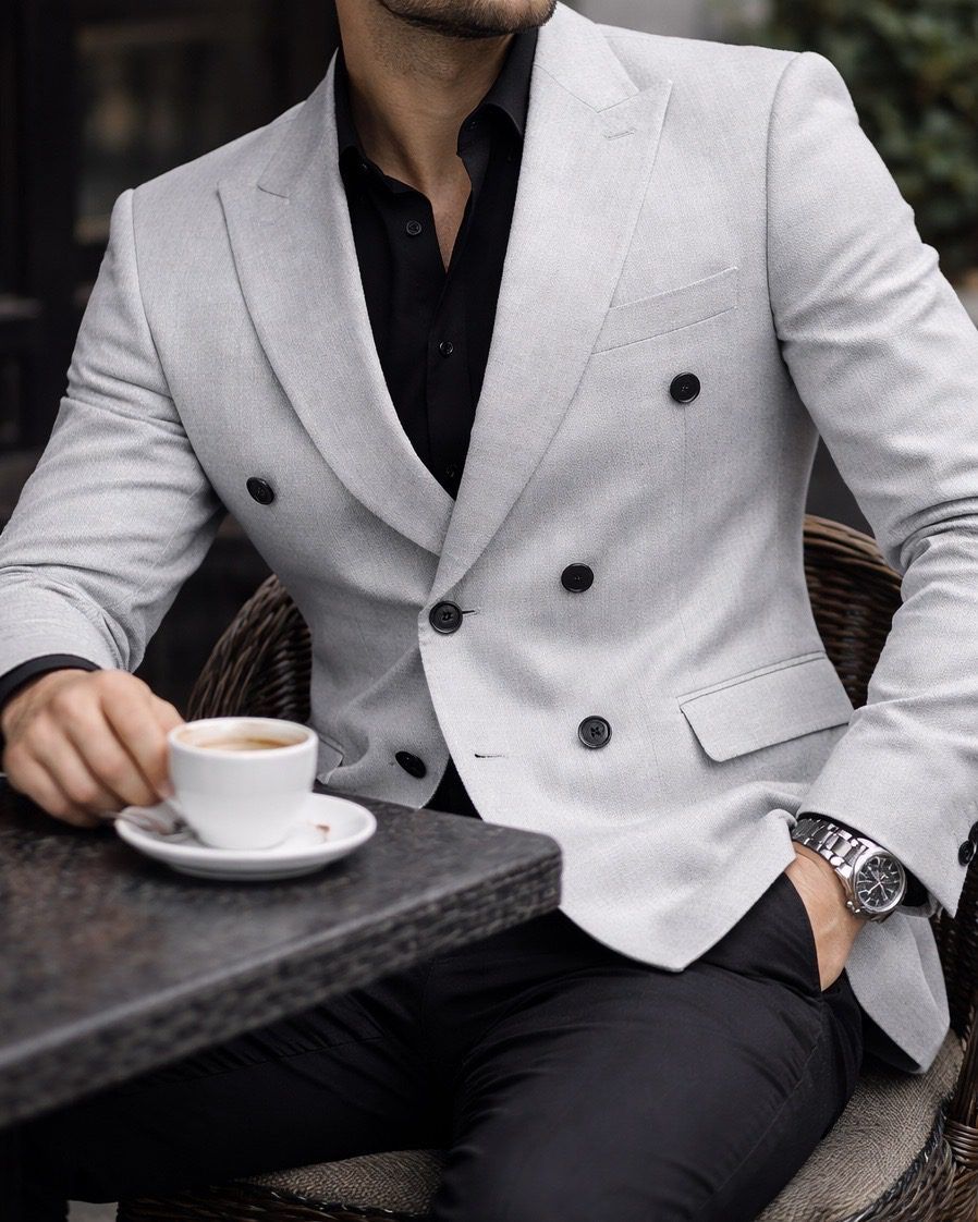 Ivory Grey Double-Breasted Blazer gallery.thumbnail 4