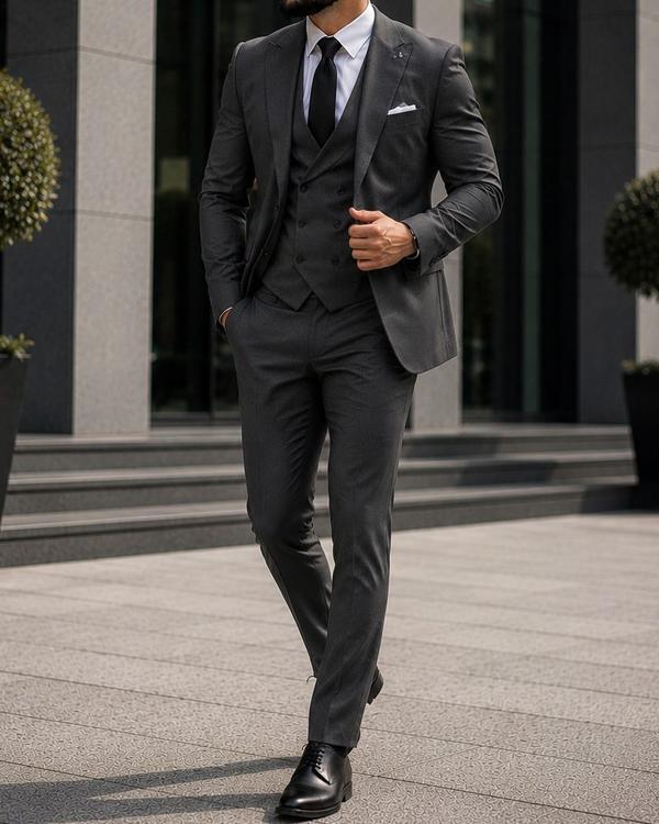 Double Breasted Three Piece Suit – Anthracite