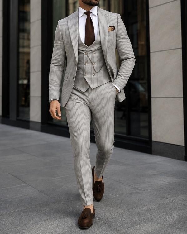 Light Grey Pinstripe Three Piece Suit