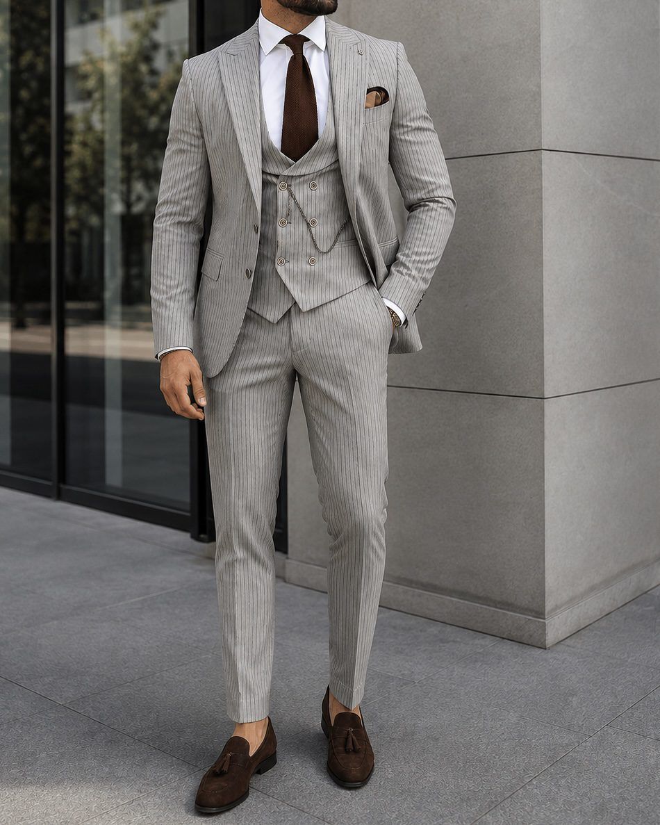 Light Grey Pinstripe Three Piece Suit gallery.thumbnail 2