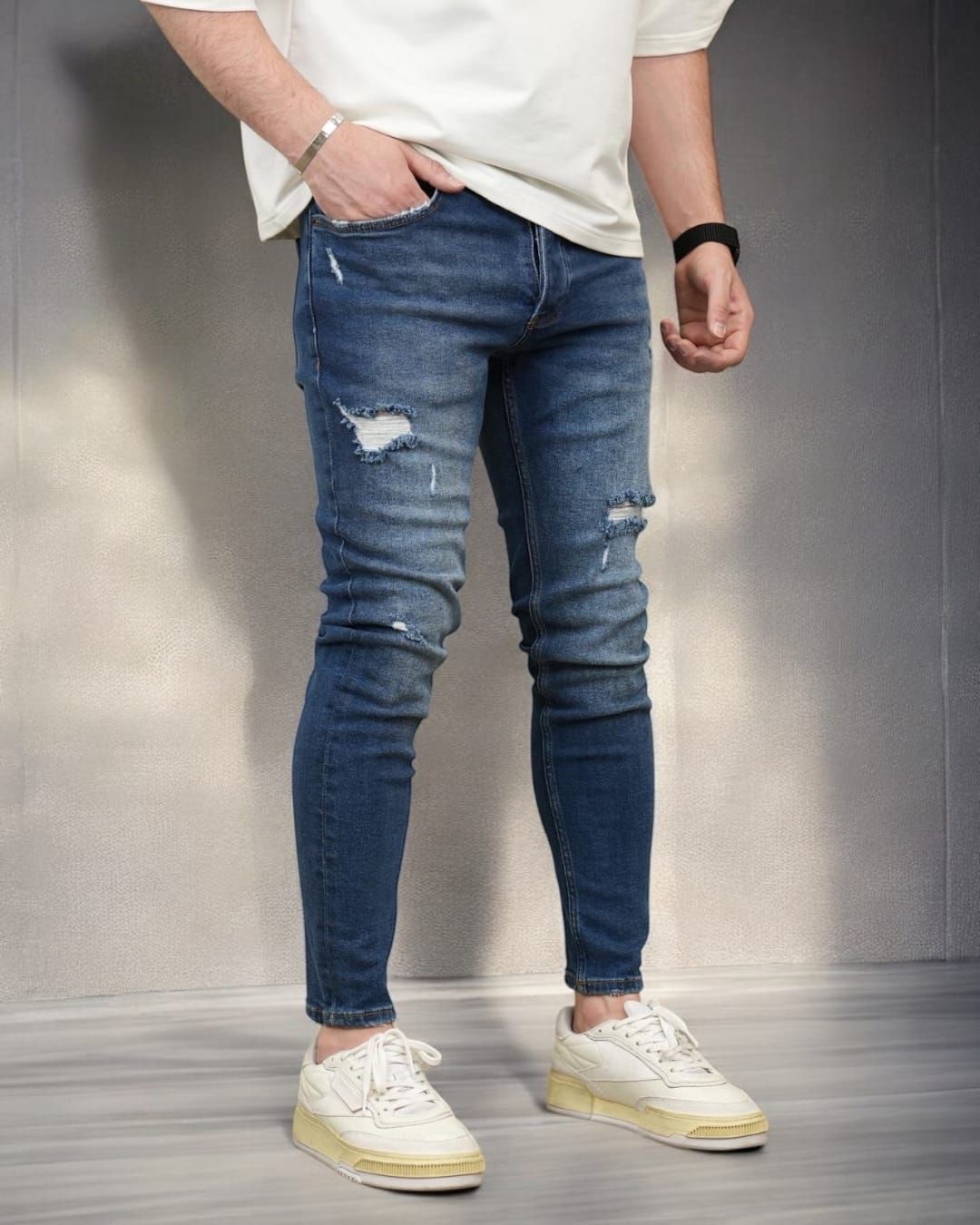 Men’s Skinny Fit Distressed Jeans – Dark Blue gallery.thumbnail 2