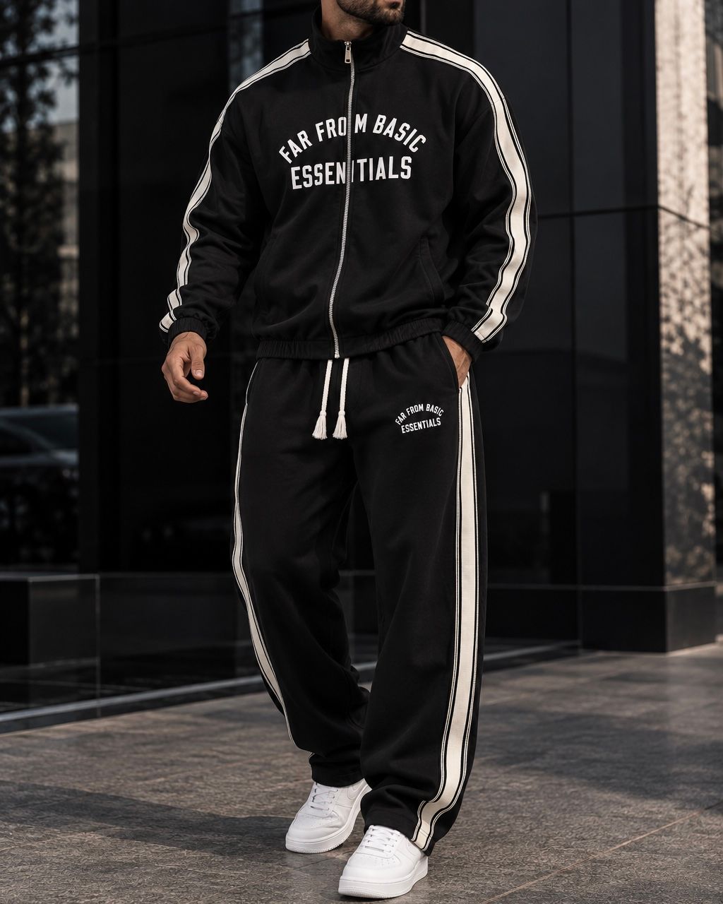 Black Contrast Stripe Zip Tracksuit Set gallery.thumbnail 2