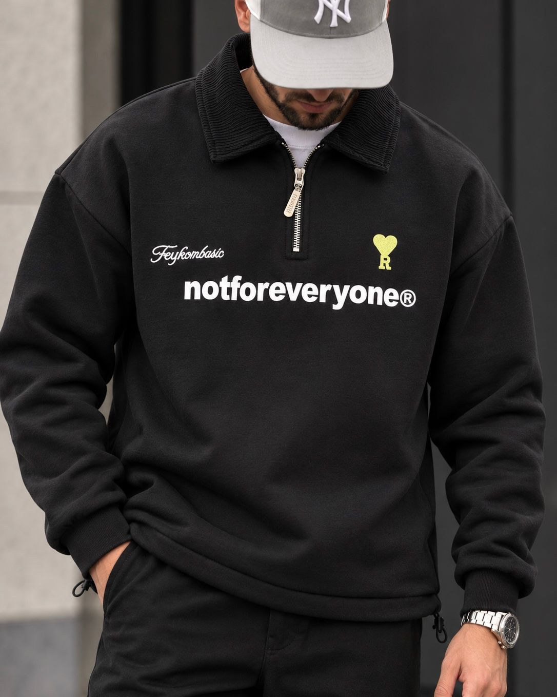 Black Graphic Half-Zip Sweatshirt 1