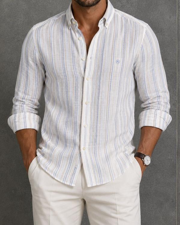 Striped Linen Button-Down Shirt – Sky Blue