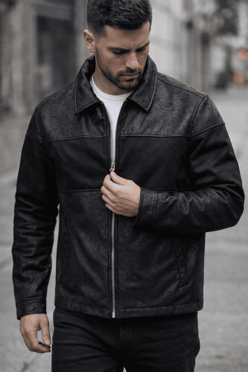 Textured Black Urban Zip Jacket gallery.thumbnail 1