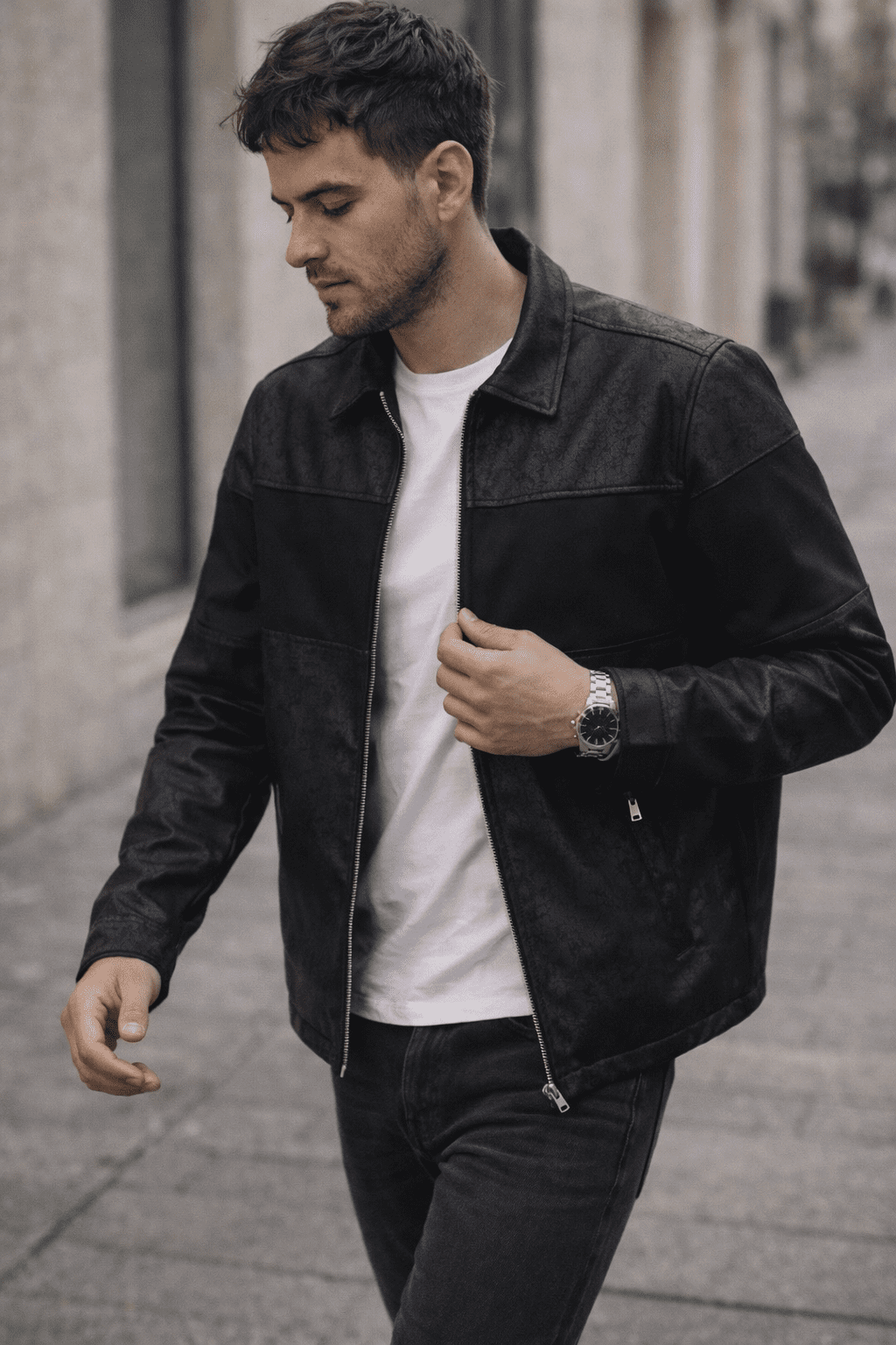 Textured Black Urban Zip Jacket gallery.thumbnail 2
