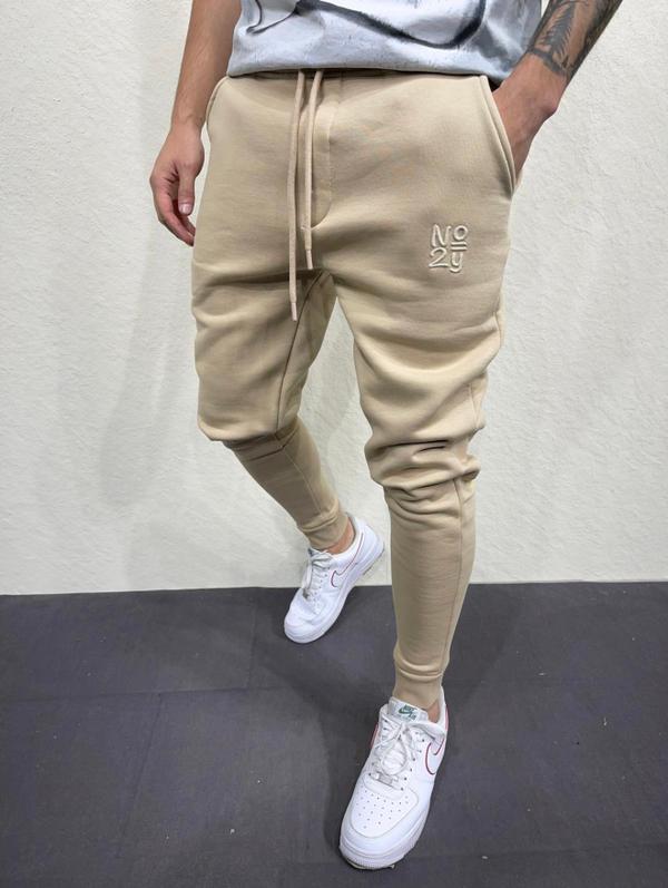 Beige Embroidered Sweatpants