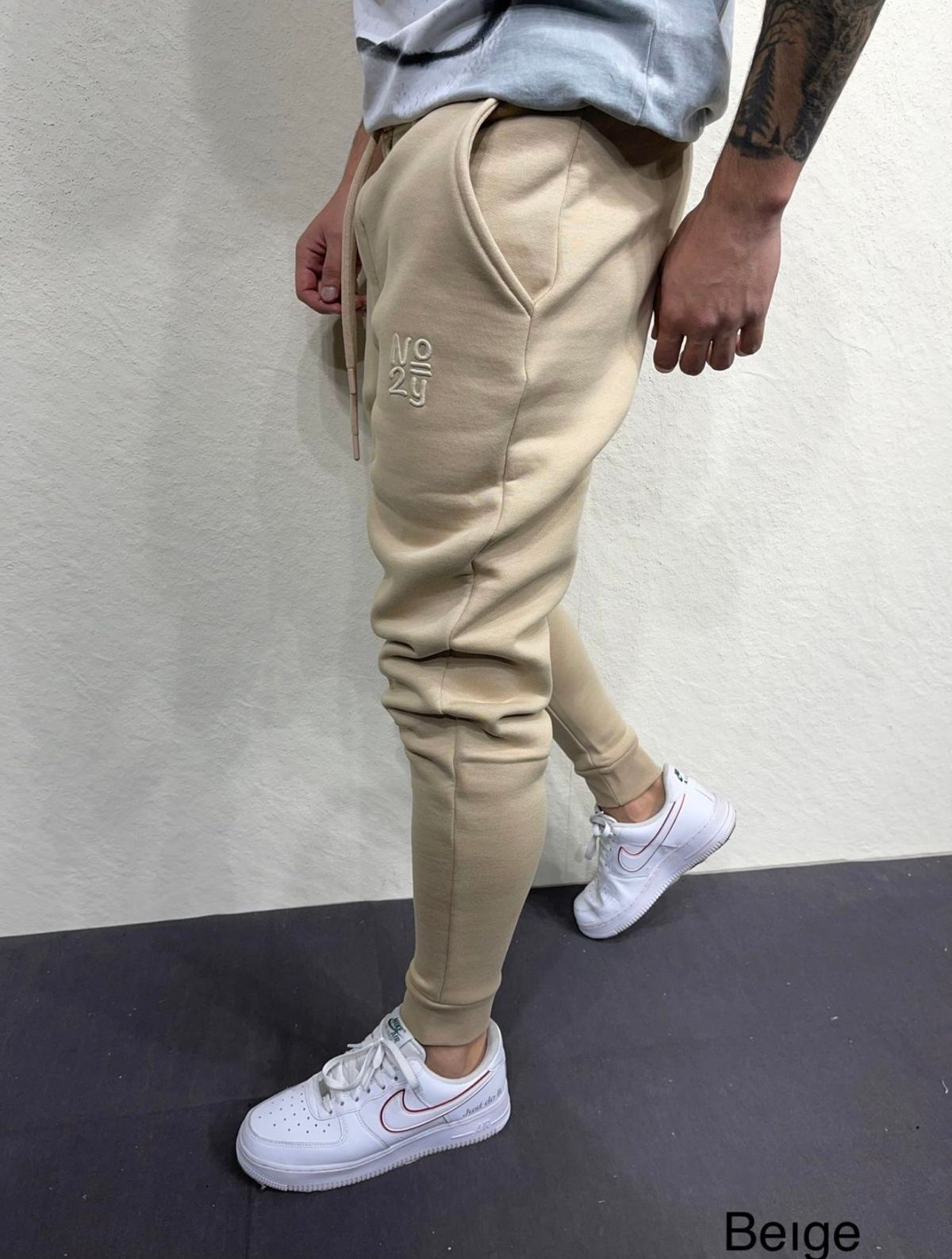 Beige Embroidered Sweatpants 2