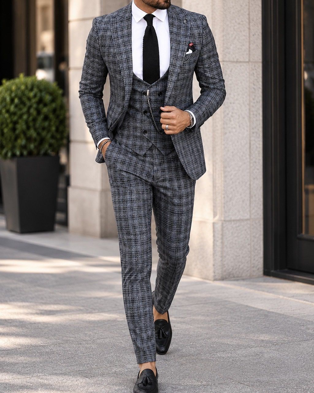 Grey Textured Three Piece Suit gallery.thumbnail 2