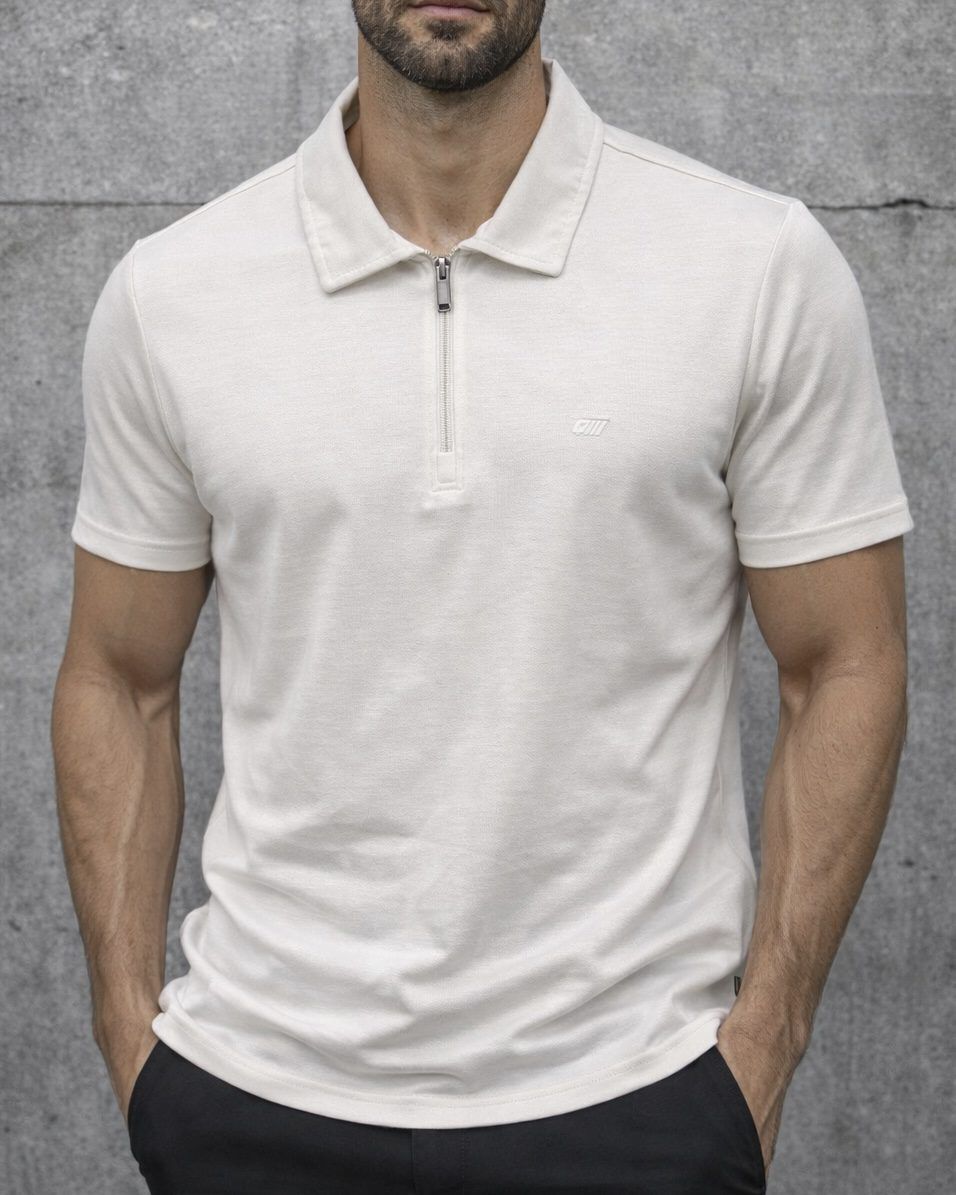 White Zip Polo Shirt gallery.thumbnail 1