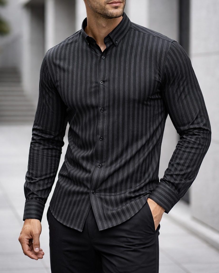 Black Striped Slim Fit Shirt gallery.thumbnail 1