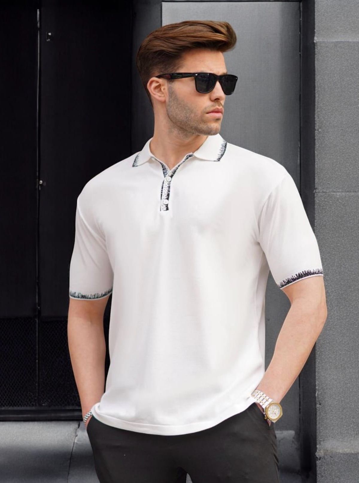 Contrast Collar Polo Shirt – White 1