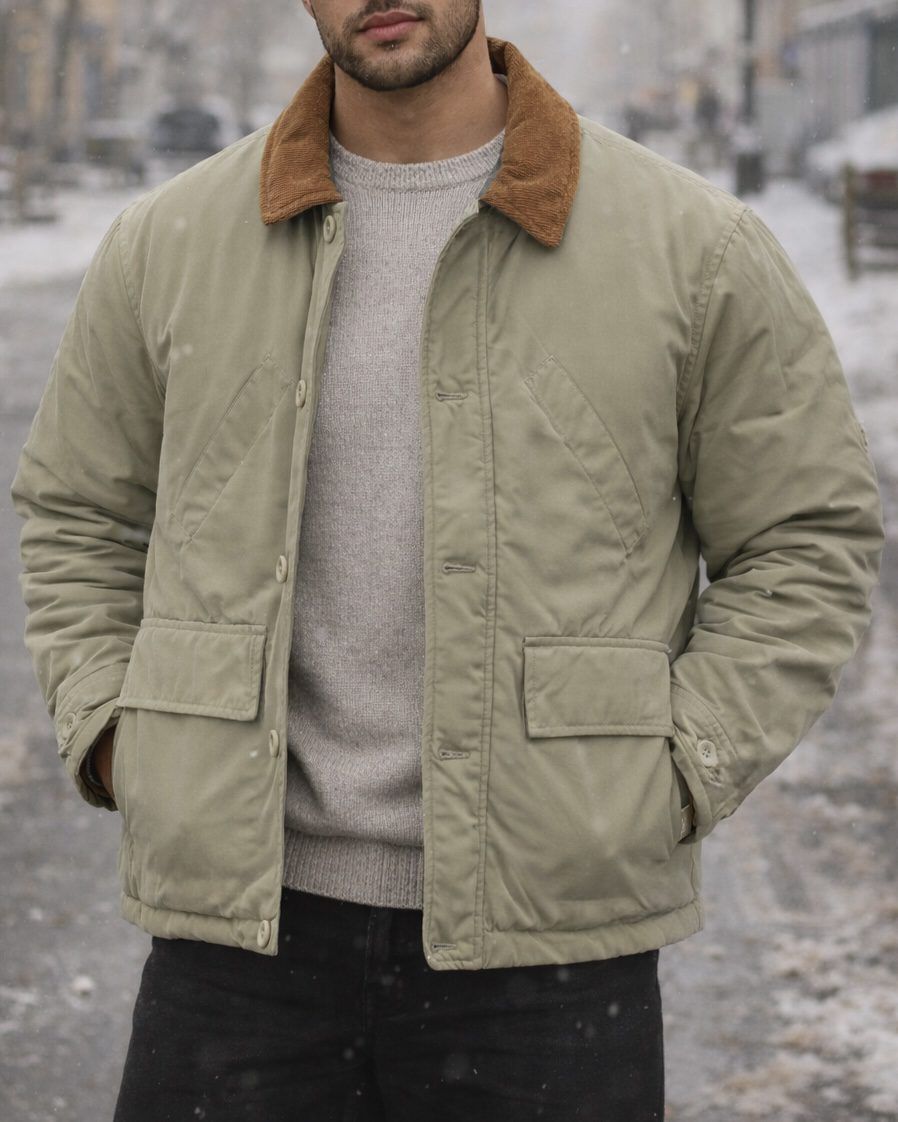 Olive Winter Jacket with Contrast Collar gallery.thumbnail 1