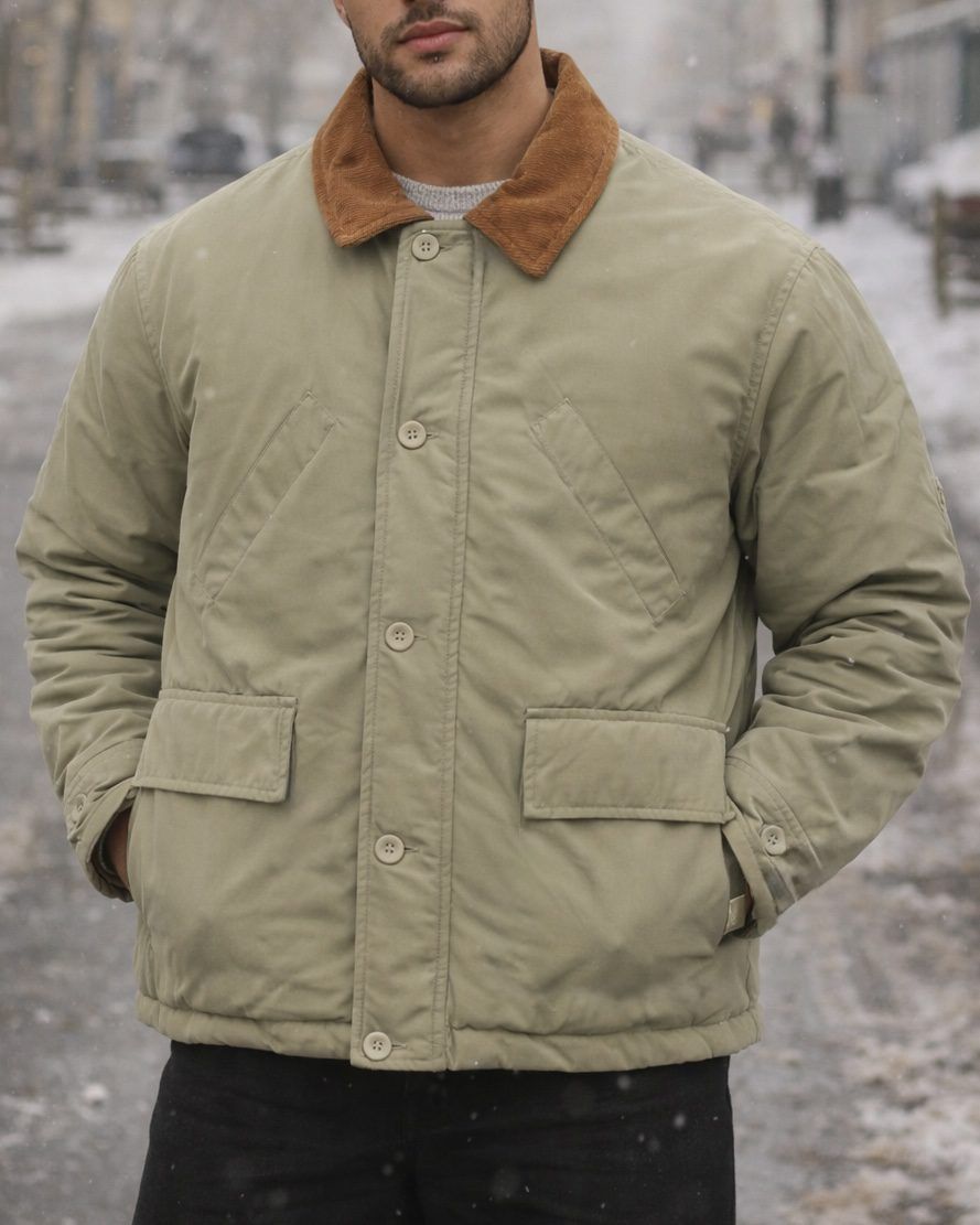 Olive Winter Jacket with Contrast Collar gallery.thumbnail 2