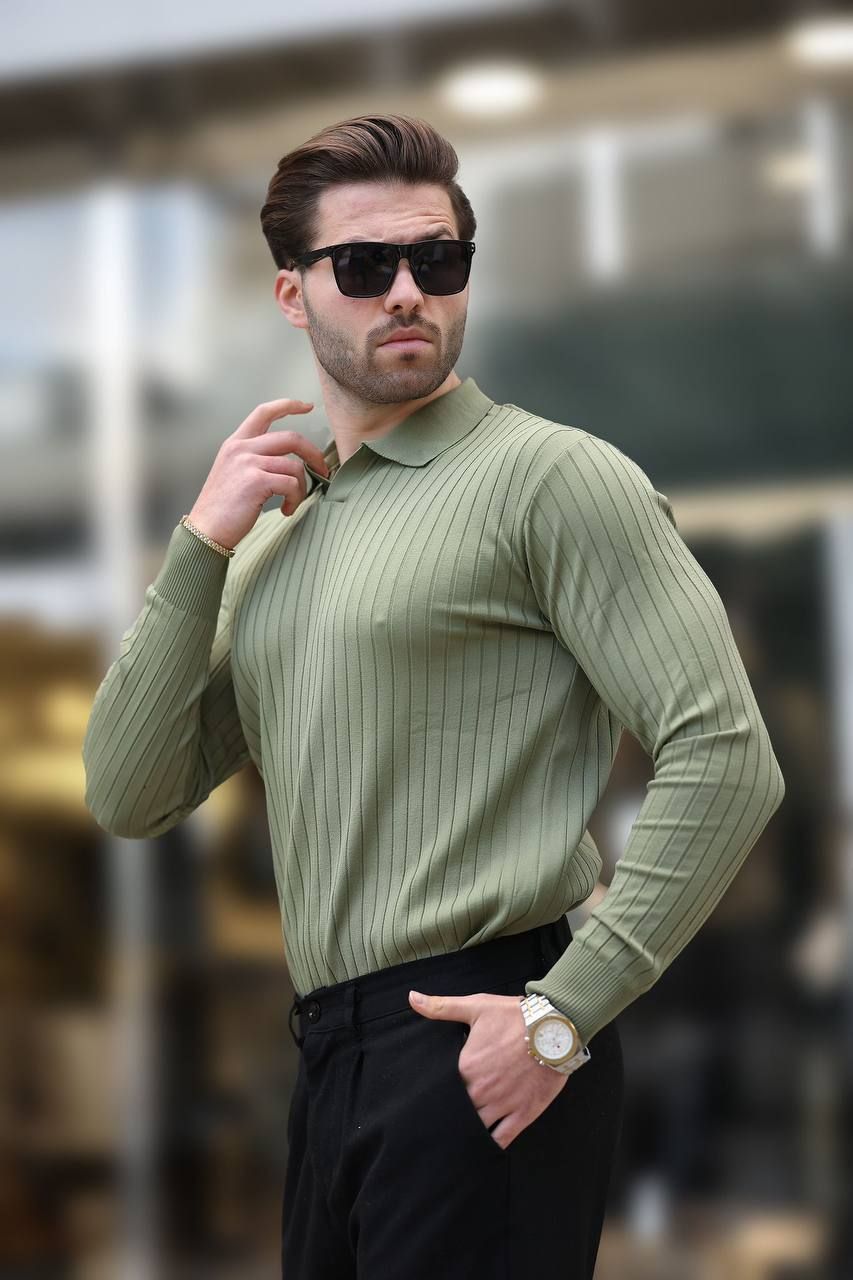 Olive Green Ribbed Polo Sweater gallery.thumbnail 1
