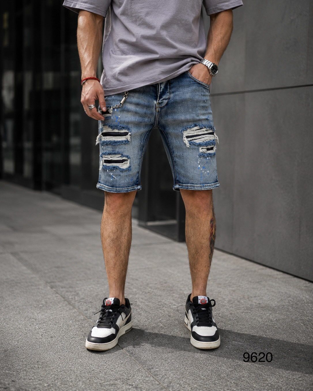 Distressed Paint Denim Shorts 1