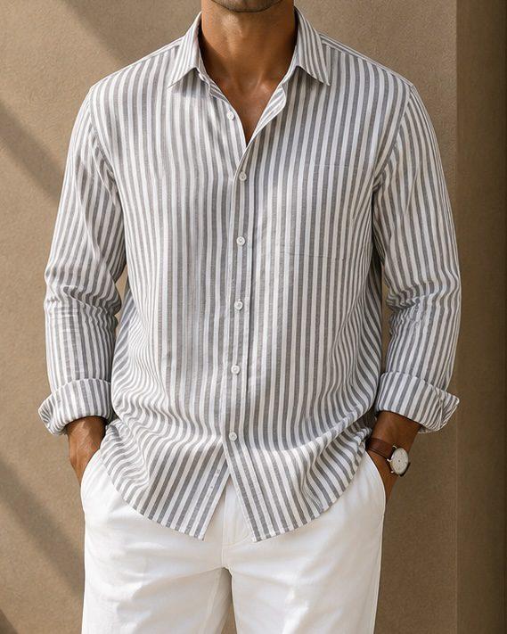 Grey Striped Linen Shirt