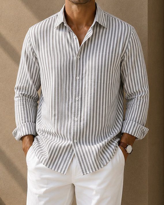Grey Striped Linen Shirt 1