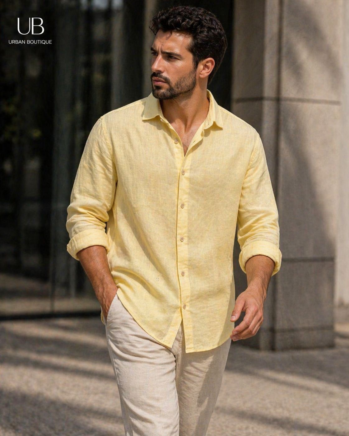 Essential Linen Shirt – Soft Yellow gallery.thumbnail 1