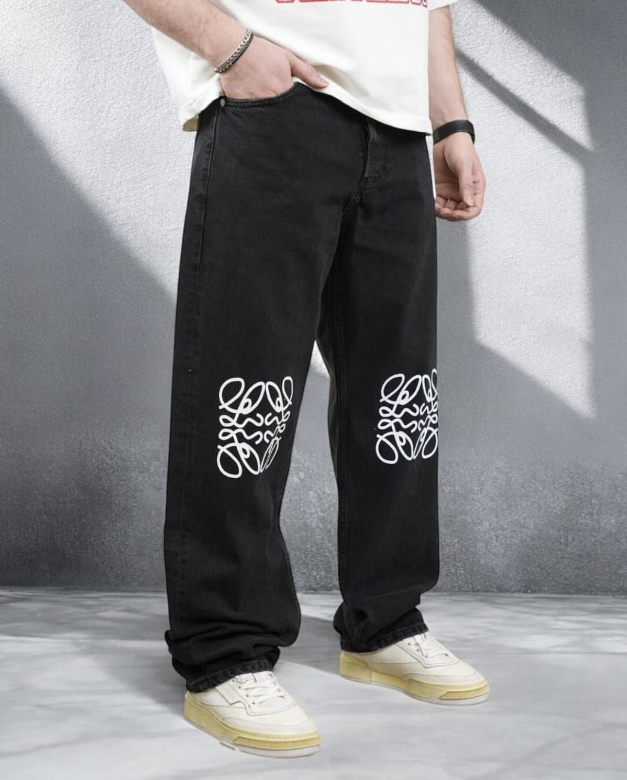 Baggy Black Denim with Print gallery.thumbnail 2
