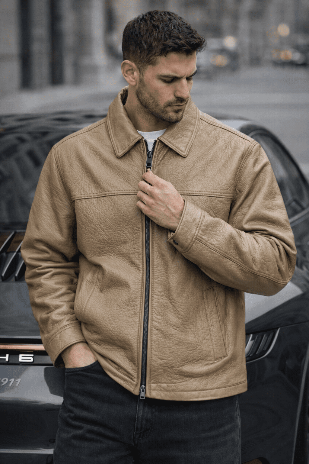 Urban Essential Faux Leather Jacket – Beige gallery.thumbnail 1