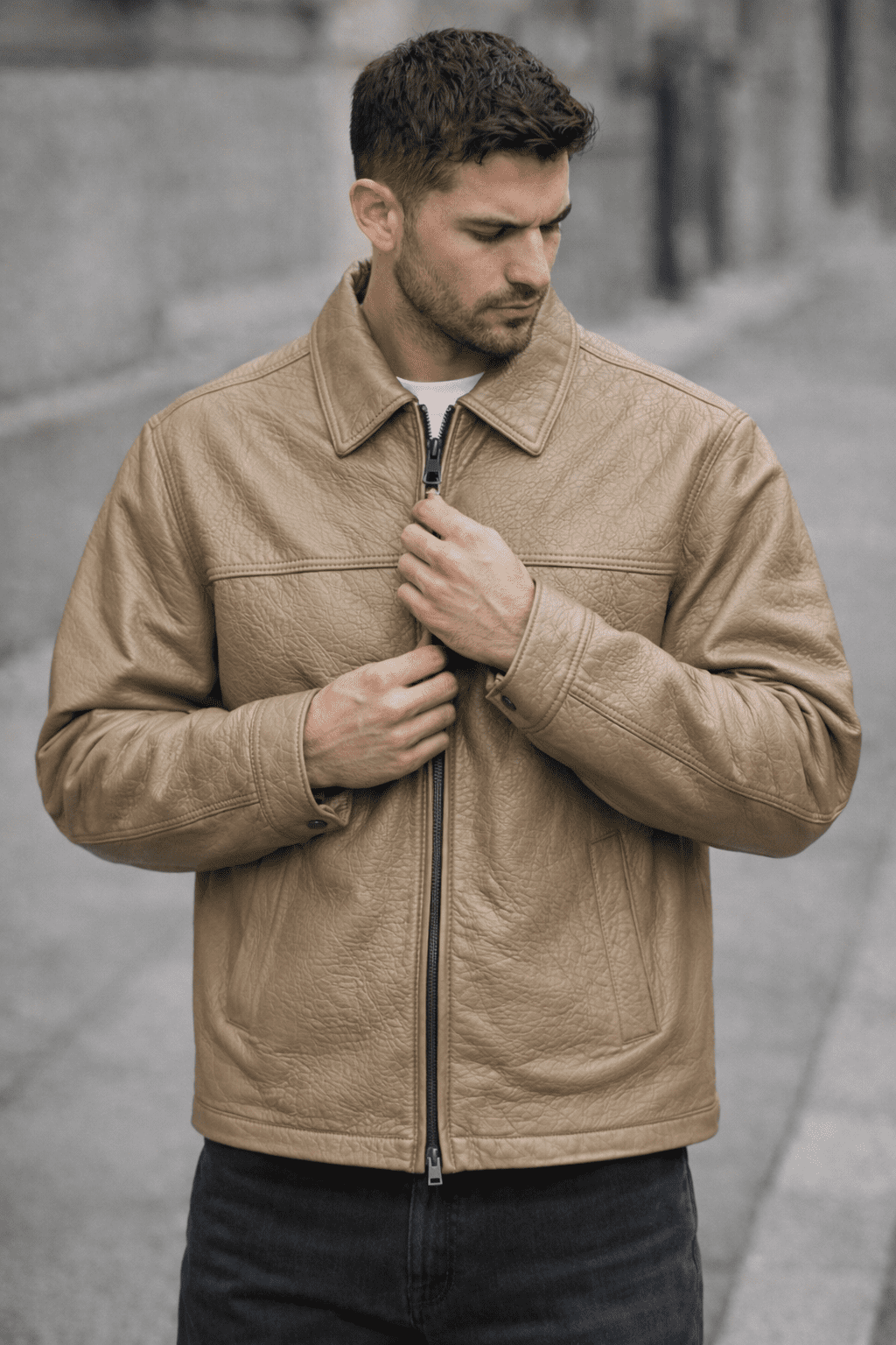 Urban Essential Faux Leather Jacket – Beige gallery.thumbnail 2