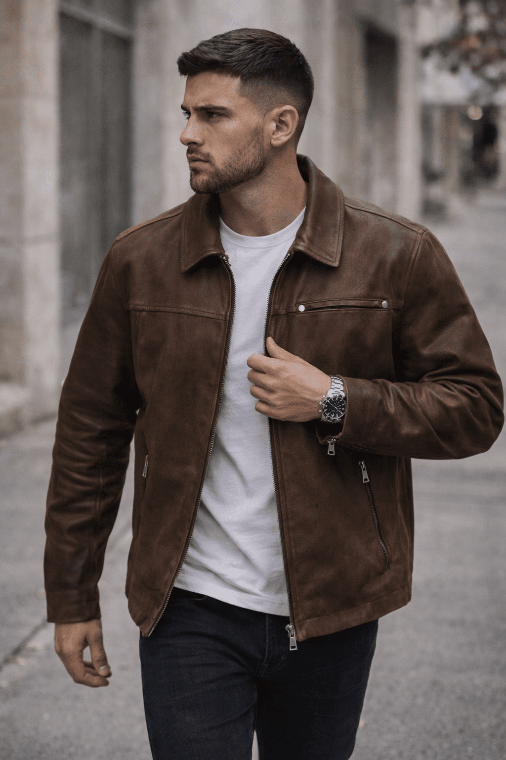 Brown Zip Jacket with Classic Collar gallery.thumbnail 1