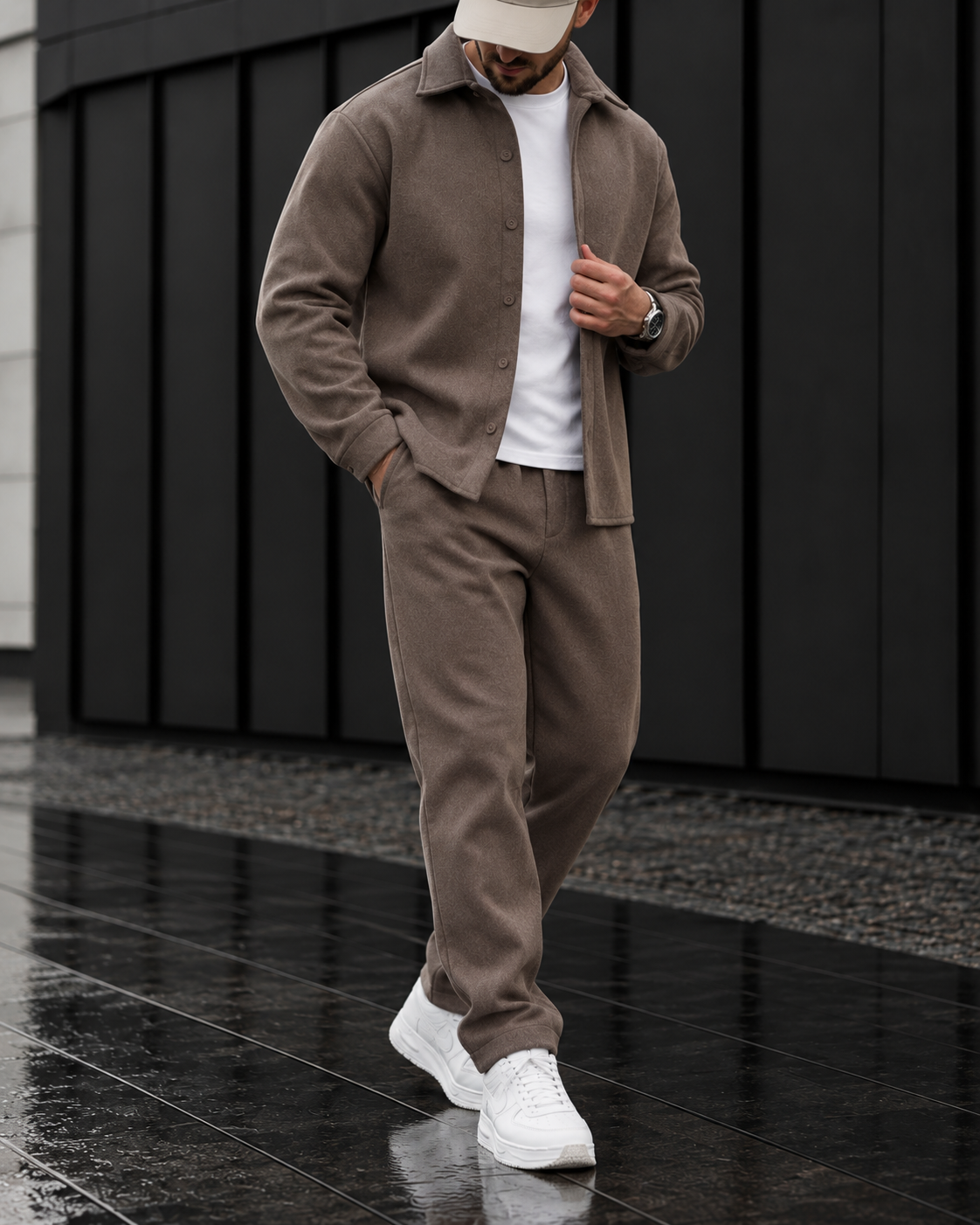 Taupe Button-Up Overshirt Set gallery.thumbnail 2