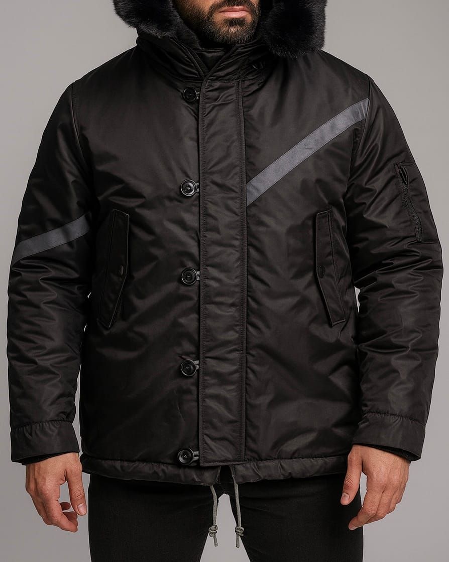 LONG PARKA JACKET WITH FAUX FUR HOOD – BLACK gallery.thumbnail 1