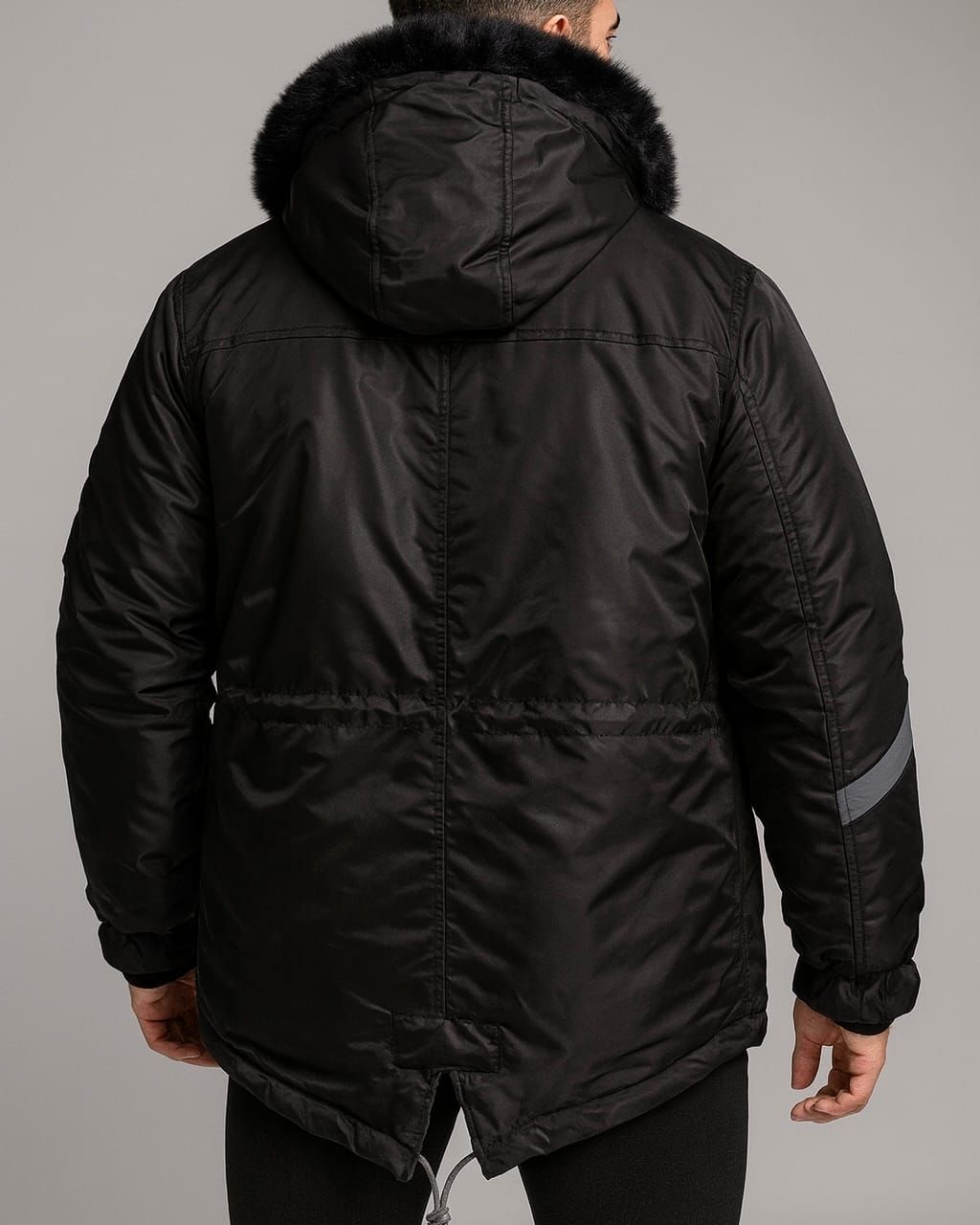LONG PARKA JACKET WITH FAUX FUR HOOD – BLACK gallery.thumbnail 2
