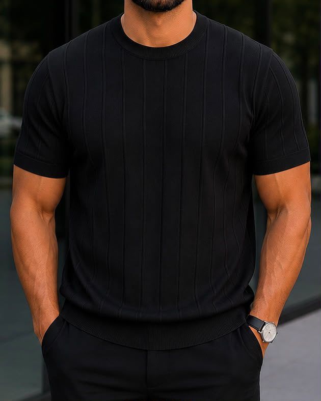 Black Ribbed Knit T-Shirt gallery.thumbnail 1