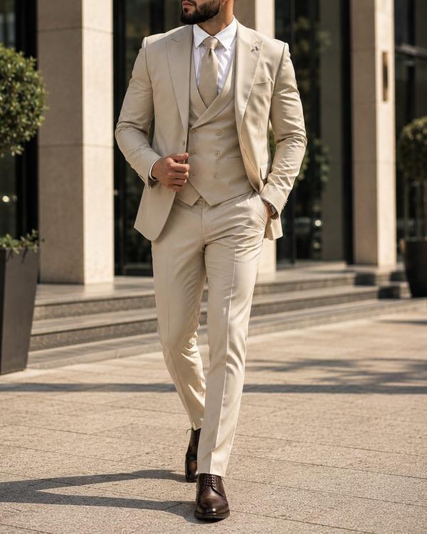 Double-Breasted Three-Piece Suit – Ivory